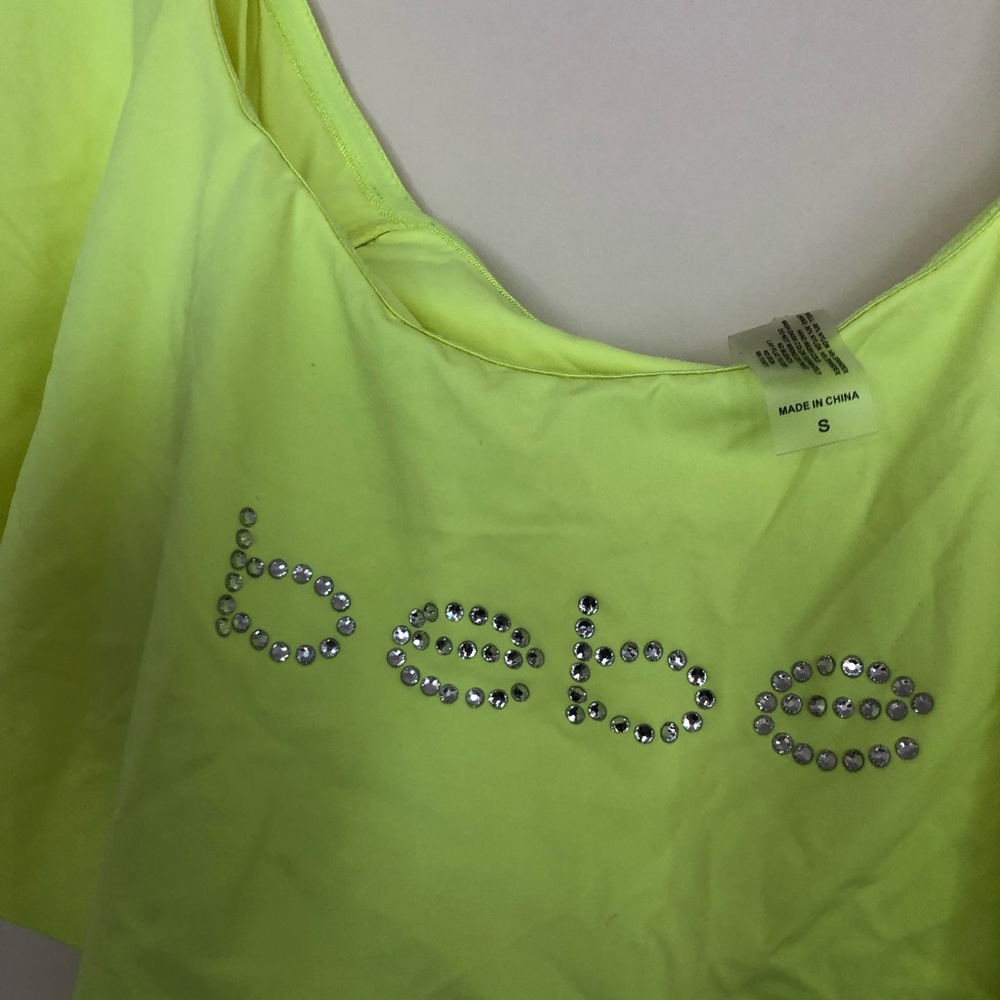 Neon Yellow Rhinestone BeBe Swim Top - Picture 2 of 4